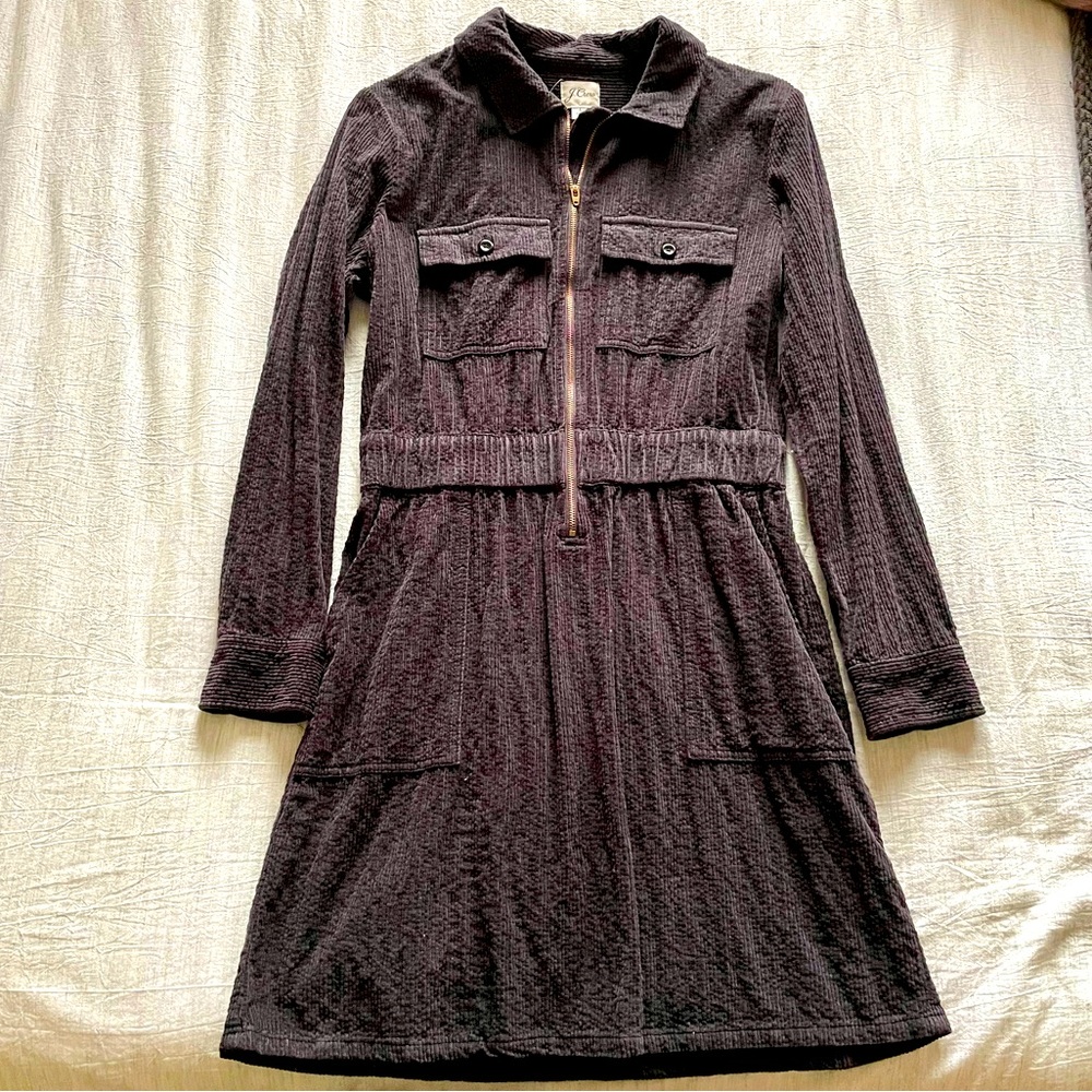 JCrew Zip Front Cinched Corduroy Dress Navy Blue